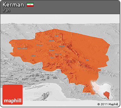 Political Panoramic Map of Kerman, lighten, desaturated