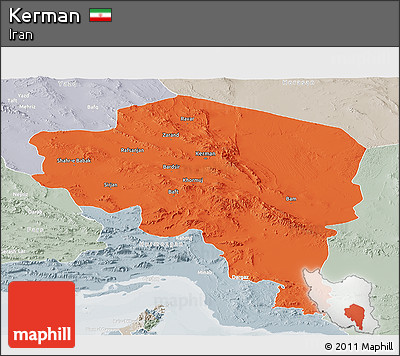 Political Panoramic Map of Kerman, lighten, semi-desaturated