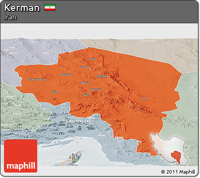 Political Panoramic Map of Kerman, lighten, semi-desaturated