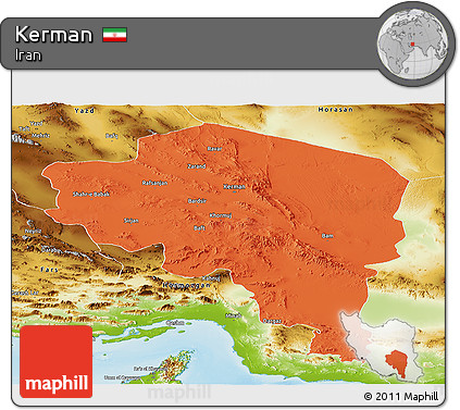 Political Panoramic Map of Kerman, physical outside