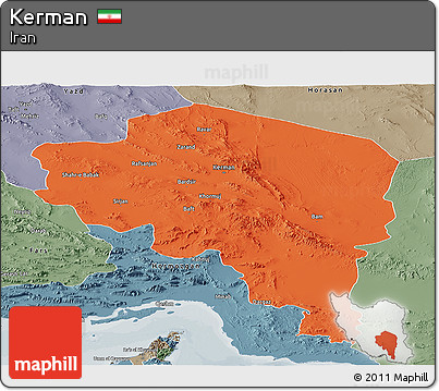 Political Panoramic Map of Kerman, semi-desaturated