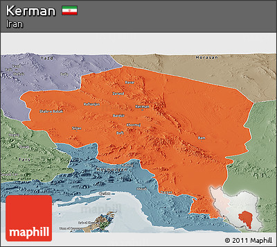 Political Panoramic Map of Kerman, semi-desaturated