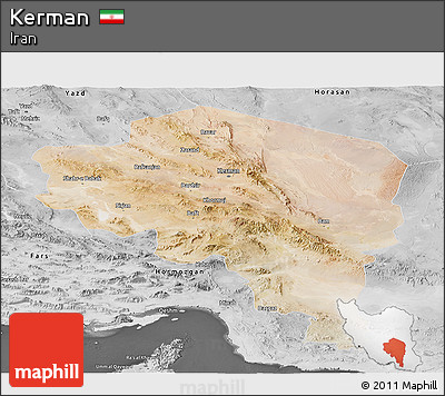 Satellite Panoramic Map of Kerman, desaturated
