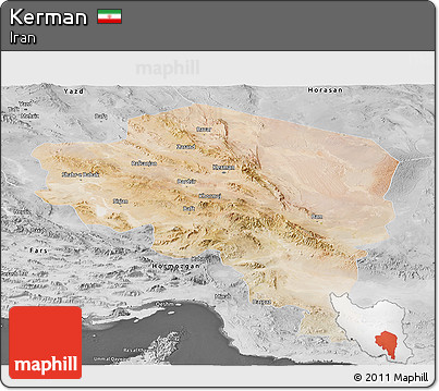 Satellite Panoramic Map of Kerman, desaturated