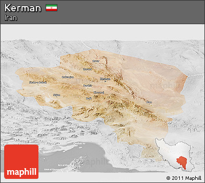 Satellite Panoramic Map of Kerman, lighten, desaturated