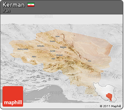 Satellite Panoramic Map of Kerman, lighten, desaturated