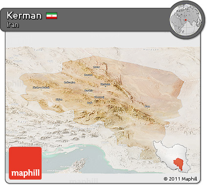 Satellite Panoramic Map of Kerman, lighten