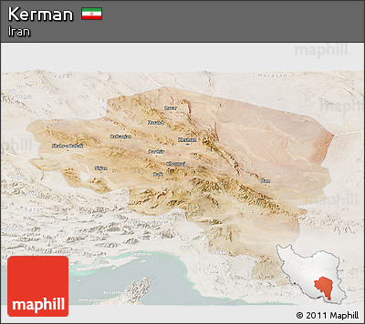 Satellite Panoramic Map of Kerman, lighten