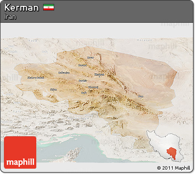 Satellite Panoramic Map of Kerman, lighten