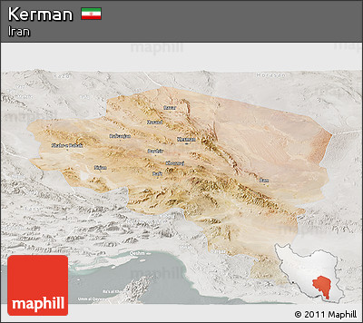 Satellite Panoramic Map of Kerman, lighten, semi-desaturated