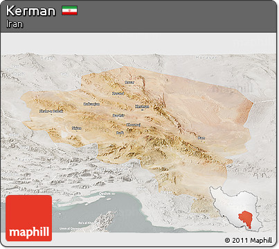 Satellite Panoramic Map of Kerman, lighten, semi-desaturated