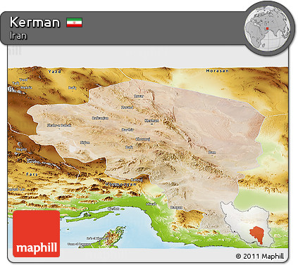 Satellite Panoramic Map of Kerman, physical outside
