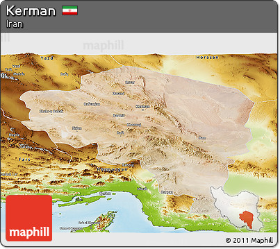 Satellite Panoramic Map of Kerman, physical outside