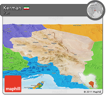 Satellite Panoramic Map of Kerman, political outside