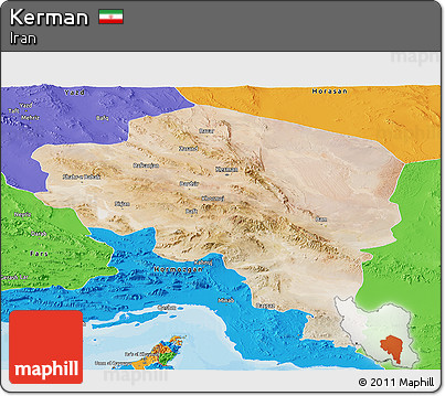 Satellite Panoramic Map of Kerman, political outside