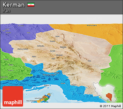 Satellite Panoramic Map of Kerman, political outside