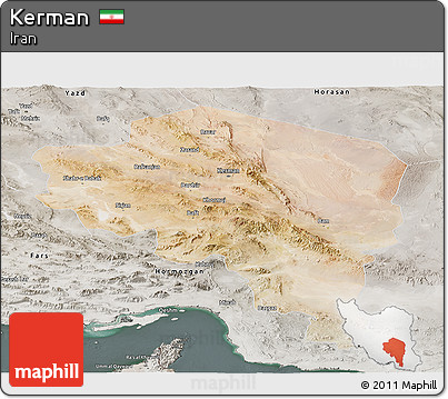 Satellite Panoramic Map of Kerman, semi-desaturated