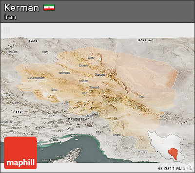 Satellite Panoramic Map of Kerman, semi-desaturated