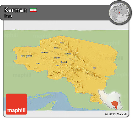Savanna Style Panoramic Map of Kerman, single color outside