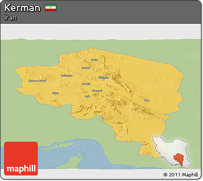Savanna Style Panoramic Map of Kerman, single color outside