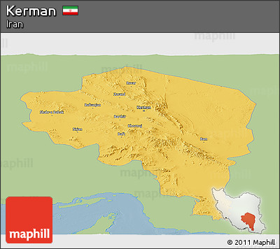 Savanna Style Panoramic Map of Kerman, single color outside