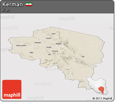Shaded Relief Panoramic Map of Kerman, cropped outside