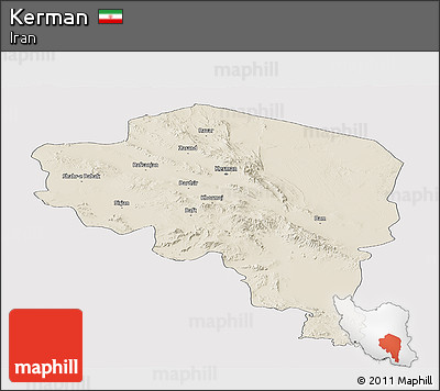 Shaded Relief Panoramic Map of Kerman, cropped outside
