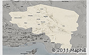Shaded Relief Panoramic Map of Kerman, darken, semi-desaturated