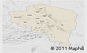 Shaded Relief Panoramic Map of Kerman, lighten, desaturated