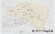 Shaded Relief Panoramic Map of Kerman, lighten, semi-desaturated