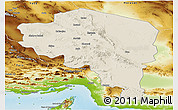 Shaded Relief Panoramic Map of Kerman, physical outside