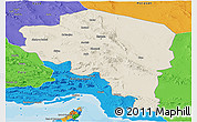 Shaded Relief Panoramic Map of Kerman, political outside