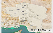 Shaded Relief Panoramic Map of Kerman, satellite outside