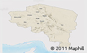 Shaded Relief Panoramic Map of Kerman, single color outside