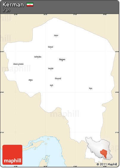 Classic Style Simple Map of Kerman, single color outside