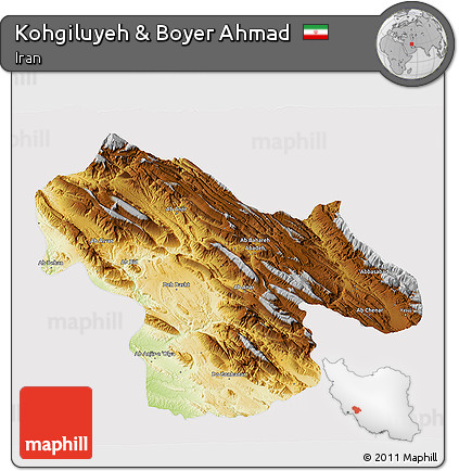 Physical 3D Map of Kohgiluyeh & Boyer Ahmad, cropped outside