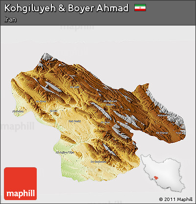 Physical 3D Map of Kohgiluyeh & Boyer Ahmad, cropped outside