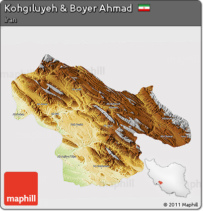 Physical 3D Map of Kohgiluyeh & Boyer Ahmad, cropped outside