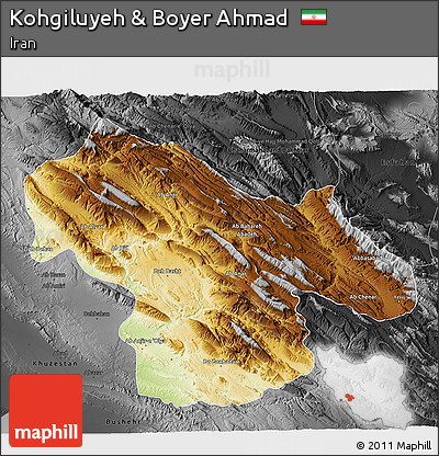 Physical 3D Map of Kohgiluyeh & Boyer Ahmad, darken, desaturated