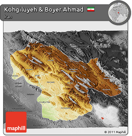 Physical 3D Map of Kohgiluyeh & Boyer Ahmad, darken, desaturated
