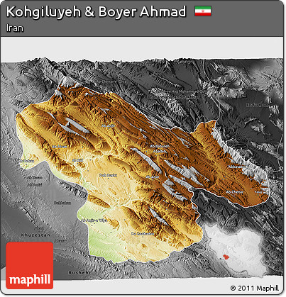 Physical 3D Map of Kohgiluyeh & Boyer Ahmad, darken, desaturated