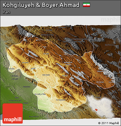 Physical 3D Map of Kohgiluyeh & Boyer Ahmad, darken