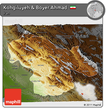 Physical 3D Map of Kohgiluyeh & Boyer Ahmad, darken
