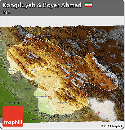 Physical 3D Map of Kohgiluyeh & Boyer Ahmad, darken