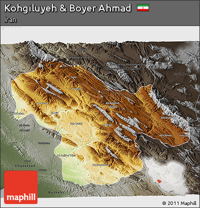 Physical 3D Map of Kohgiluyeh & Boyer Ahmad, darken, semi-desaturated