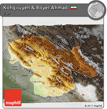 Physical 3D Map of Kohgiluyeh & Boyer Ahmad, darken, semi-desaturated