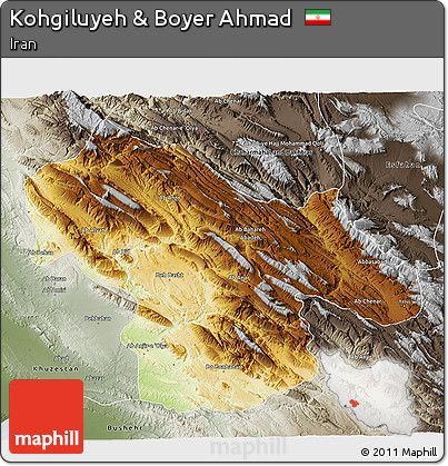 Physical 3D Map of Kohgiluyeh & Boyer Ahmad, semi-desaturated