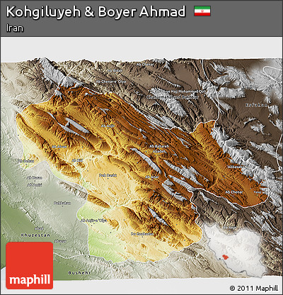 Physical 3D Map of Kohgiluyeh & Boyer Ahmad, semi-desaturated