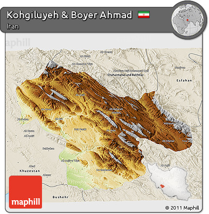 Physical 3D Map of Kohgiluyeh & Boyer Ahmad, shaded relief outside