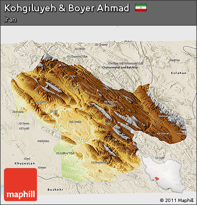 Physical 3D Map of Kohgiluyeh & Boyer Ahmad, shaded relief outside